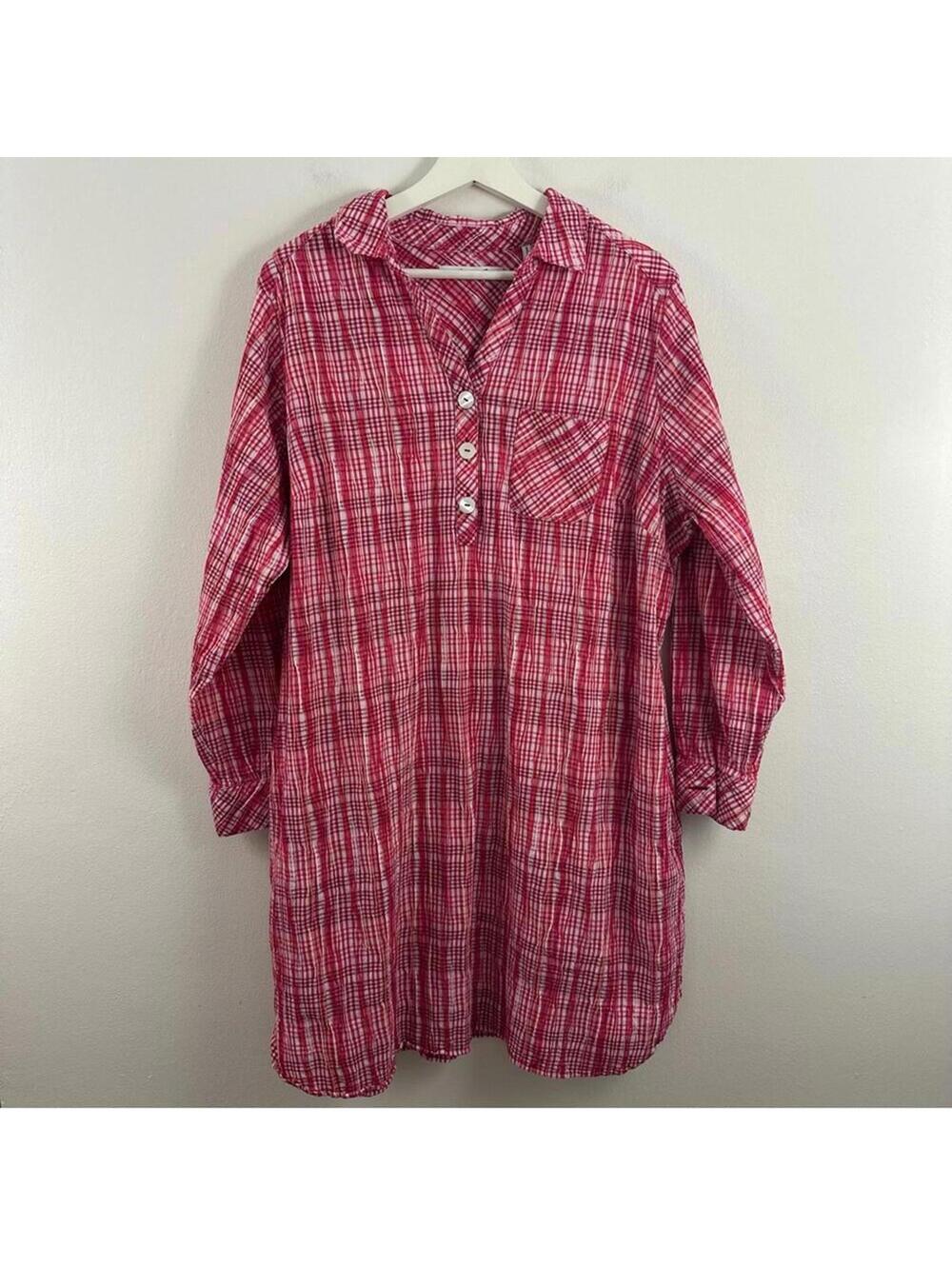 FOXCROFT DELANEY PURELY PLAID LONG SLEEVE POPOVER SHIRTDRESS WOMEN'S SIZE 20W
